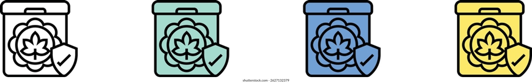 Ícone de cannabis. Contorno, Design de estilo verde, azul e amarelo isolado no plano de fundo branco