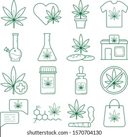 Cannabis icon set of green colour
