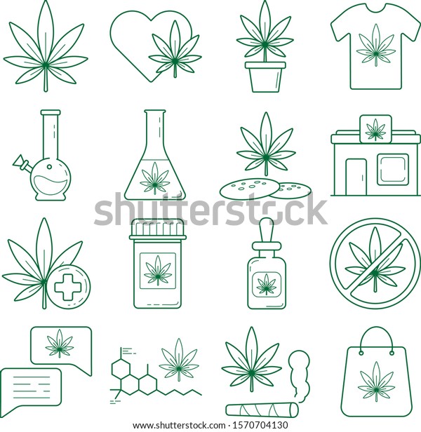 Cannabis Icon Set Green Colour Stock Vector (Royalty Free) 1570704130 ...