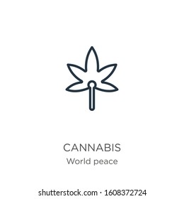 Cannabis icon. Thin linear cannabis outline icon isolated on white background from world peace collection. Line vector sign, symbol for web and mobile