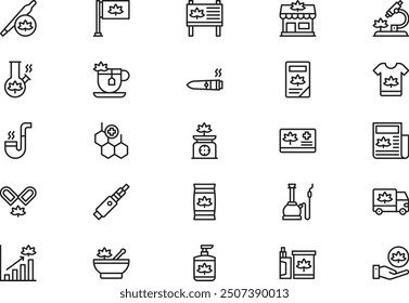 La colección de iconos de cannabis es una Ilustración vectorial con trazo editable.