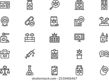 A coleção de ícones de cannabis é uma ilustração vetorial com traçado editável.