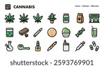 Cannabis illustration icon set.Simple vector outlines, clipart for graphic design.