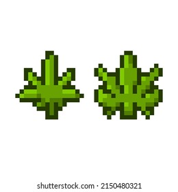 Cannabis indica and sativa leaves pixel art cartoon game style icons.