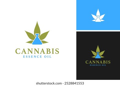 Cannabis with lab bottle logo design vector template illustration idea