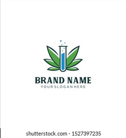 Cannabis Lab Logo design template. CBD Cannabis Marijuana Hemp Pot leaf Laboratory Logo Icon Nature Organic