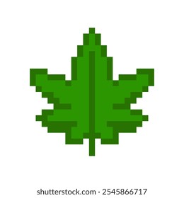 Cannabis leaf 8-bit icon game element, Cannabis leaf pixel item for game interface.