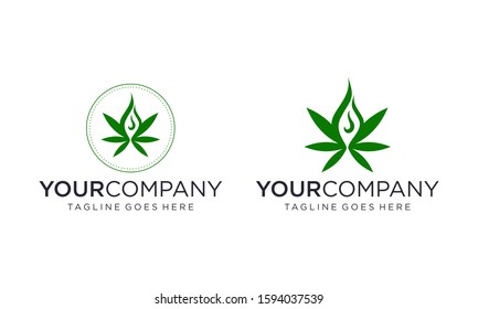 Cannabis leaf with abstract fire for logo design concept
