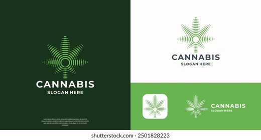 cannabis leaf abstract line logo modern concept design style.