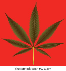 cannabis leaf against orange background, abstract vector art illustration