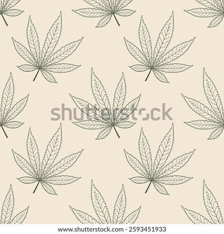 Cannabis leaf background. Marijuana leaves sketch. Seamless pattern of hemp leaves. Illustration.
