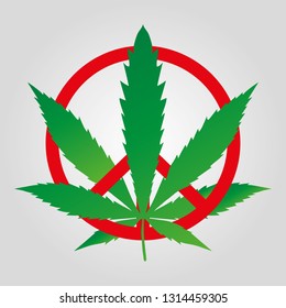 Cannabis leaf, ban. Vector illustration on a white background.