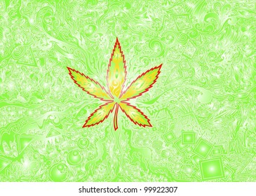Cannabis leaf in batik style abstract background