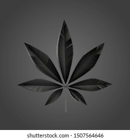 Cannabis Leaf in Black and White. Dark Low Poly Vector Greyscale Silhouette 3D Rendering