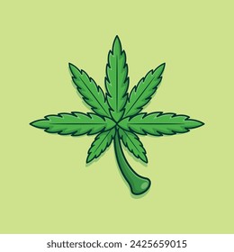 ilustración vectorial de dibujos animados de hoja de cannabis.
Ilustración de dibujos animados vectoriales adecuada para póster, folleto, web, mascota, etiqueta engomada, logotipo e icono.