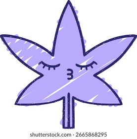 Dibujo de tiza de hoja de cannabis en color neón brillante