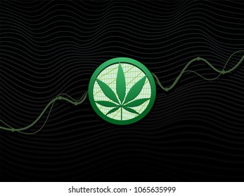 Cannabis leaf in circle with rising graph.black background