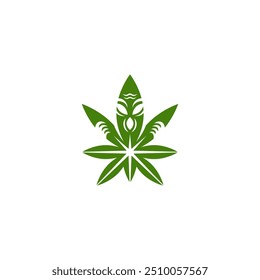 Combinación de hoja de cannabis con diseño de logotipo alienígena.