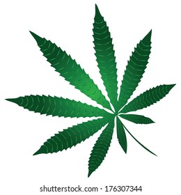 Cannabis leaf - a component of a narcotic substance marijuana. Vector illustration.