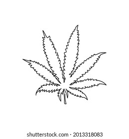 Cannabis leaf continuous line drawing. One line art of leaves, herb, plants, drug.