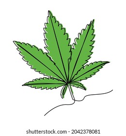 Cannabis leaf. Continuous one single line drawing marijuana leaf icon illustration concept. Can be used for medicine, but dangerous if not in accordance with the dose.
