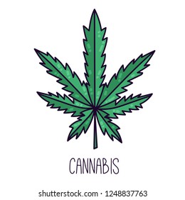 Cannabis leaf doodle cartoon colorful vector icon