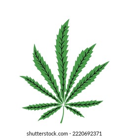 Hoja de cannabis al estilo doodle. Mano Cortada. Dibujo a mano libre. Esbozo.	