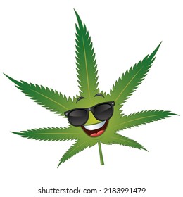 Cannabis leaf emoji, emoticon - vector illustration isolated in the white background