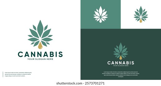 cannabis leaf and extraction liquid logo, health care, natural ingredients, design template illustration.