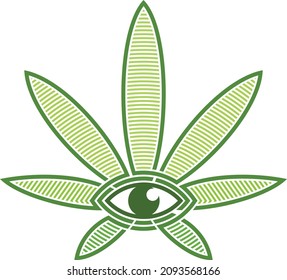 Cannabisblatt mit Auge in der Mitte