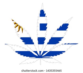 Cannabis Leaf Flag. The Concept Of Legalization Of Marijuana, Cannabis In Uruguay