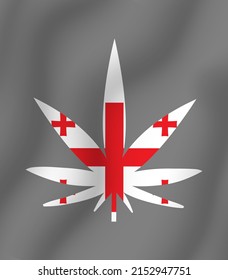 Cannabis leaf with the flag of Georgia on a gray background. Vector illustration