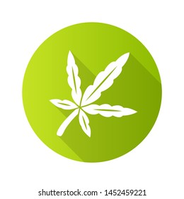 Cannabis leaf flat design long shadow glyph icon. Weed product. Ganja industry. Green branch of marijuana. Alternative medication. Marihuana legalization. Drug use. Vector silhouette illustration