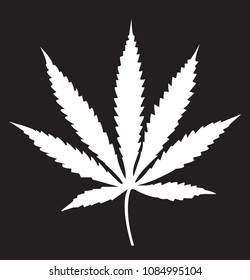 Cannabis leaf flat symbol icon black and white