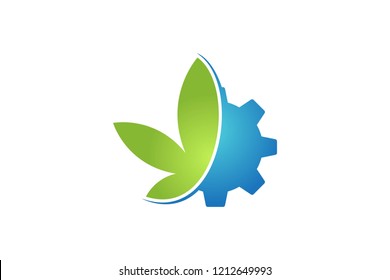 cannabis leaf and gear logo Designs Inspiration Isolated on White Background