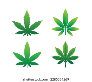 Juego de iconos de la hoja de cannabis. Hojas de marihuana o cáñamo, conjunto de ícono de vector plano de olla