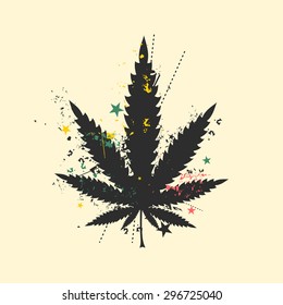 Cannabis leaf with grunge color elements. vector illustration.