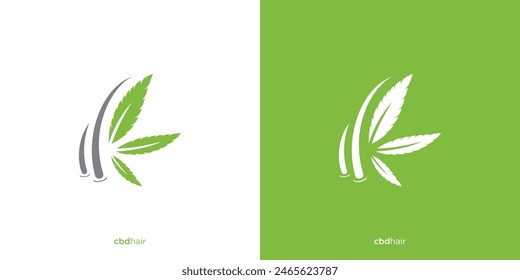 Cannabis Leaf and Hair Logo Design. Hair Care Logo, Icon, Symbol, Vector, Design Illustration.