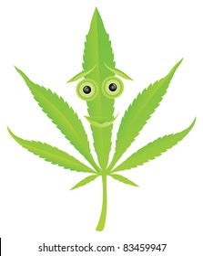 Cannabis leaf happy face character vector illustration