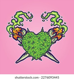 Cannabis leaf heart with cross smoking weed logo illustrations vector for your work logo, merchandise t-shirt, stickers and label designs, poster, greeting cards advertising business company or brands