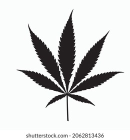 Cannabis leaf or Hemp leaf CBD graphic icon. Marijuana black sign isolated on white background. Vector illustration. Eps 10 vector file.