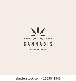 cannabis leaf hemp logo hipster retro vintage vector icon illustration