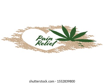 Cannabis Leaf and Hemp seeds Creating White Heart Shape and Green Text - Pain Relief