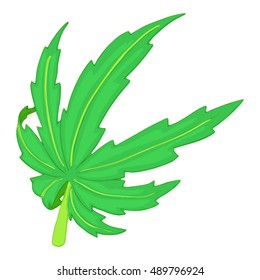 Cannabis leaf icon in cartoon style isolated on white background. Drug symbol vector illustration