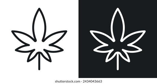 Cannabisblatt Icon Entworfen in einem Linienstil auf weißem Hintergrund.