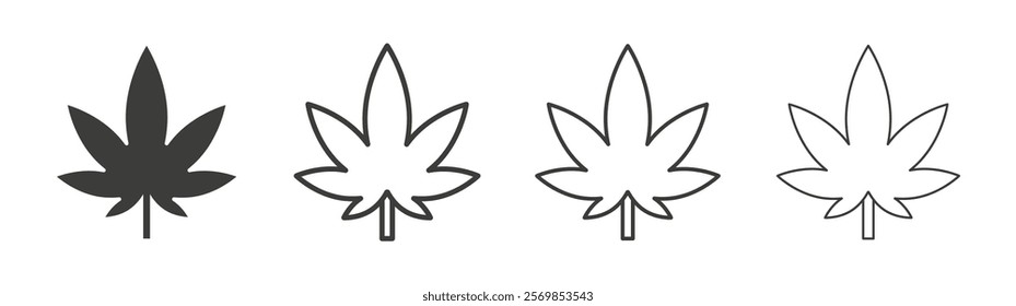 Cannabis leaf icon flat and linear vector illustration on white background.