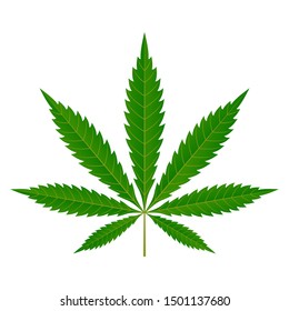 Cannabis Leaf Icon. Green Silhouette Indica Sativa Isolated White Background. Herbal Medicine Herb Plant. Natural Weed Hemp. Addiction Smoke Drug Illegal Narcotic Marijuana Design Vector Illustration