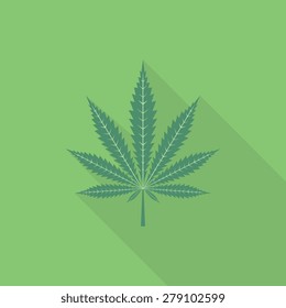 Cannabis leaf icon with long shadow, flat style - Vector