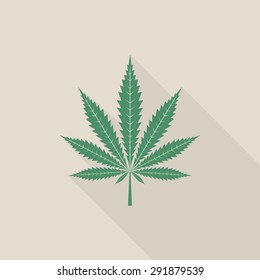 Cannabis Leaf Icon With Long Shadow, Flat Style - Vector