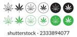 cannabis leaf icon set. hemp marijuana leaf vector symbol in black and green color. CBD weed leaf sign.